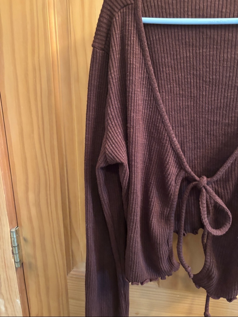 Tie-Front Ribbed Cardigan Sweater - Brown - Picture 5 of 10